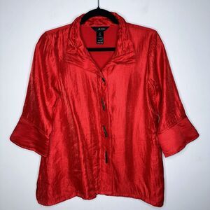 Ali Miles Women’s Woven Wire Collar Tunic 3/4 Sleeve Red Size PS